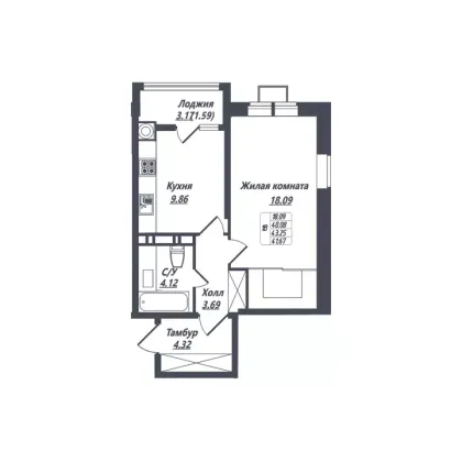 Продажа 1-комнатной квартиры 41,7 м², 4/8 этаж
