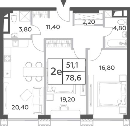 78,6 м², 3-комн. квартира, 39/52 этаж