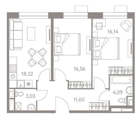 Продажа 2-комнатной квартиры 69,1 м², 6/12 этаж