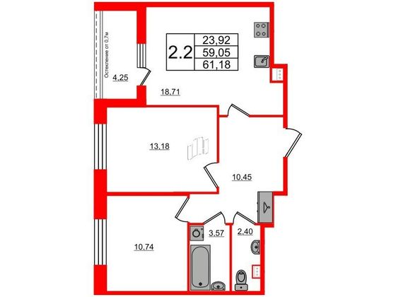 Продажа 2-комнатной квартиры 59 м², 1/12 этаж