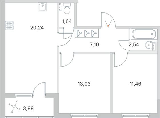 Продажа 2-комнатной квартиры 58 м², 1/4 этаж