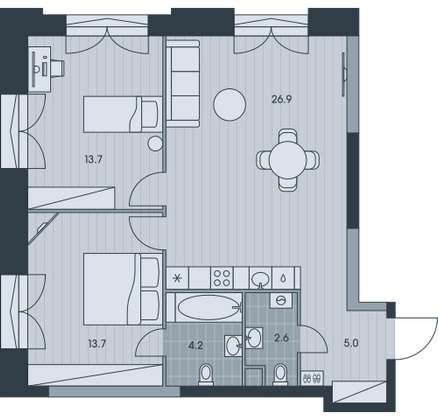 66,1 м², 3-комн. квартира, 4/34 этаж