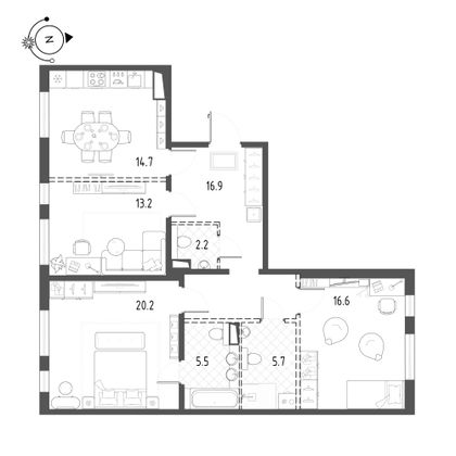 95 м², 3-комн. квартира, 3/10 этаж