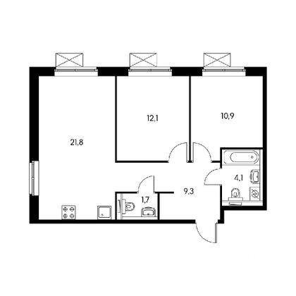 Продажа 2-комнатной квартиры 59,9 м², 6/15 этаж