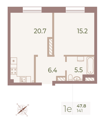 Продажа 1-комнатной квартиры 47,5 м², 9/9 этаж