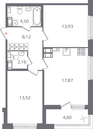 Продажа 2-комнатной квартиры 62,4 м², 14/15 этаж