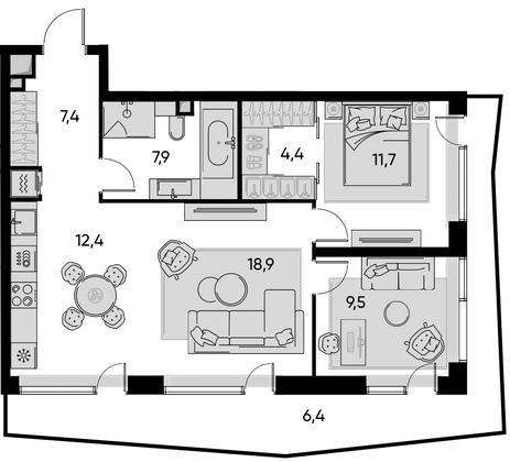 Продажа 3-комнатной квартиры 82,2 м², 10/22 этаж