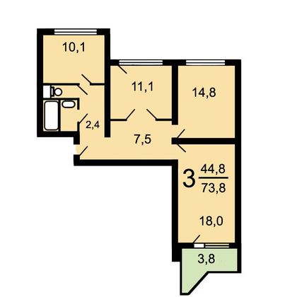 Продажа 3-комнатной квартиры 73,8 м², 2/17 этаж