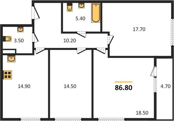 Продажа 3-комнатной квартиры 86,8 м², 15/25 этаж