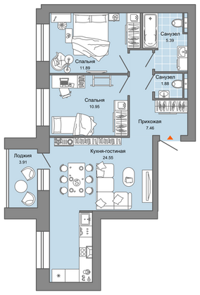 64 м², 3-комн. квартира, 4/7 этаж