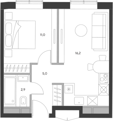 Продажа 1-комнатной квартиры 35,1 м², 21/21 этаж