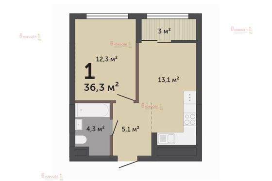 Продажа 1-комнатной квартиры 36 м², 8/12 этаж