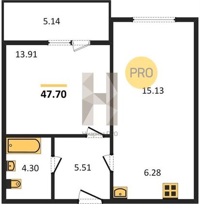 Продажа 1-комнатной квартиры 47,7 м², 1/10 этаж