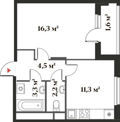 39,2 м², 1-комн. квартира, 2/6 этаж
