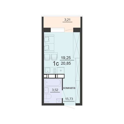 Продажа 1-комнатной квартиры 20,9 м², 2/20 этаж