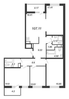 Продажа 4-комнатной квартиры 107,1 м², 11/14 этаж