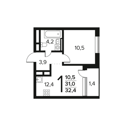 32,4 м², 1-комн. квартира, 11/11 этаж