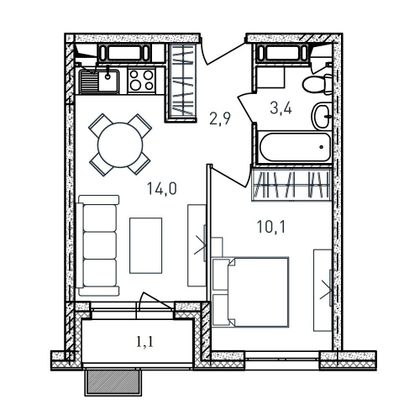 31,5 м², 1-комн. квартира, 17/17 этаж