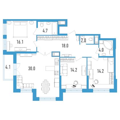 Продажа 3-комнатной квартиры 105,3 м², 7/18 этаж
