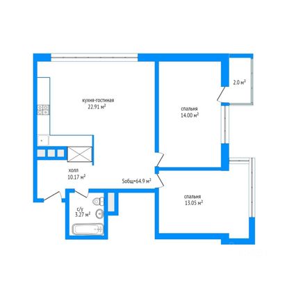 Продажа 3-комнатной квартиры 65 м², 3/12 этаж