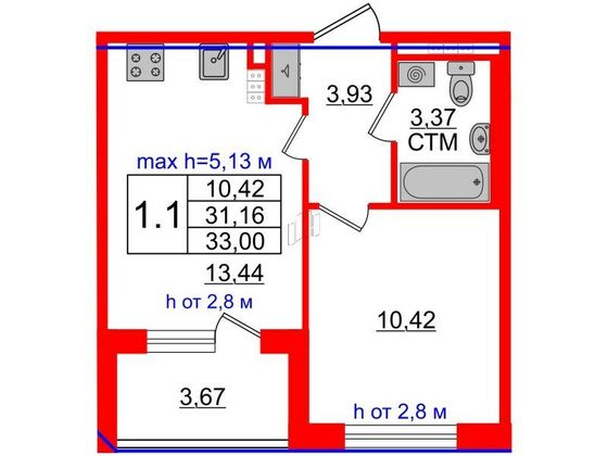 Продажа 1-комнатной квартиры 31,2 м², 4/4 этаж