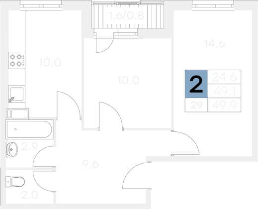 Продажа 2-комнатной квартиры 49,9 м², 5/9 этаж