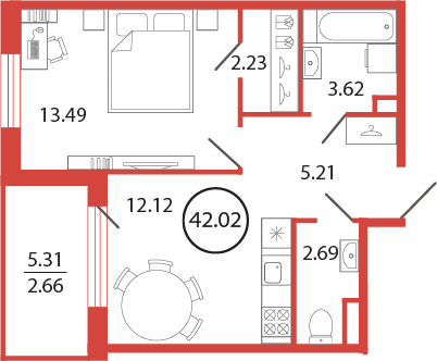 Продажа 1-комнатной квартиры 42 м², 2/12 этаж