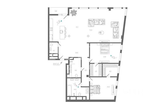 Продажа 3-комнатной квартиры 219,4 м², 4/6 этаж