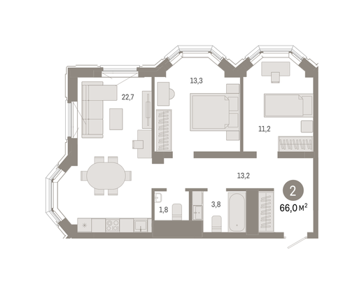 Продажа 2-комнатной квартиры 66 м², 5/24 этаж