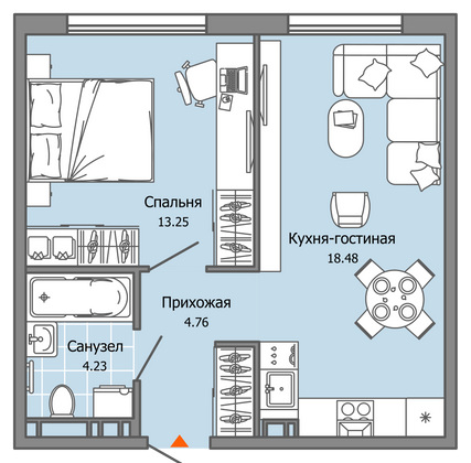 41 м², 2-комн. квартира, 7/9 этаж