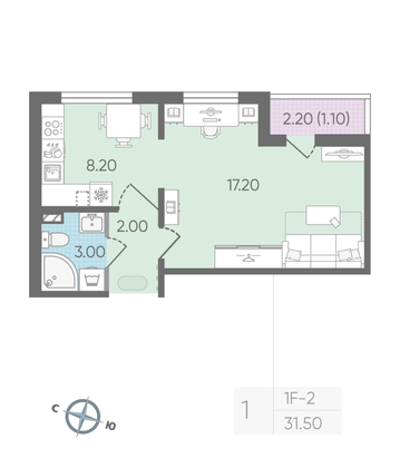 Продажа 1-комнатной квартиры 30,4 м², 2/24 этаж