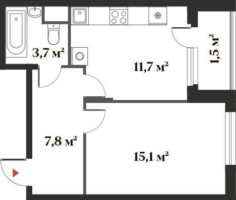 39,8 м², 1-комн. квартира, 1/6 этаж