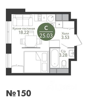 Продажа квартиры-студии 25 м², 10/14 этаж