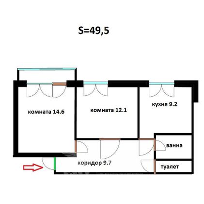 Продажа 2-комнатной квартиры 49,5 м², 5/5 этаж