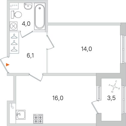 Продажа 1-комнатной квартиры 41,8 м², 1/4 этаж