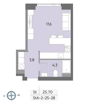 Продажа квартиры-студии 25,7 м², 25/52 этаж