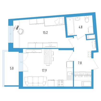 Продажа 1-комнатной квартиры 48,2 м², 9/18 этаж