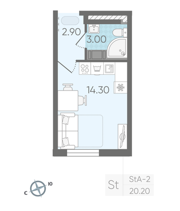 Продажа квартиры-студии 20,2 м², 3/25 этаж