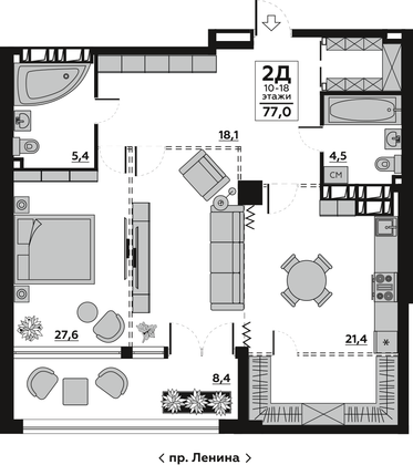 Продажа 2-комнатной квартиры 81,6 м², 6/18 этаж