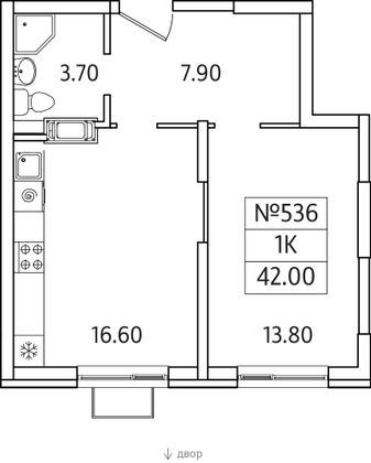 Продажа 1-комнатной квартиры 42 м², 25/25 этаж