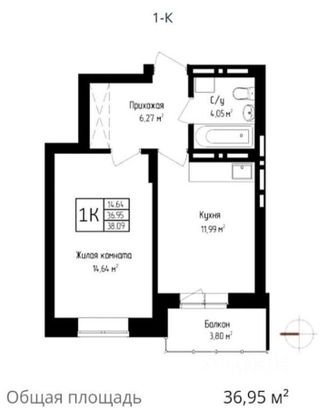 Продажа 1-комнатной квартиры 37 м², 10/25 этаж