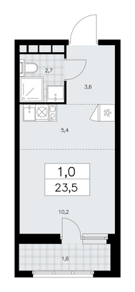 23,5 м², своб. планировка, 15/24 этаж