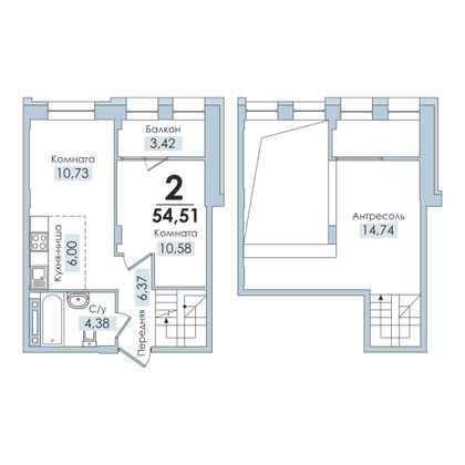 Продажа 2-комнатной квартиры 54,5 м², 10/10 этаж