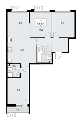 81,6 м², своб. планировка, 2/16 этаж