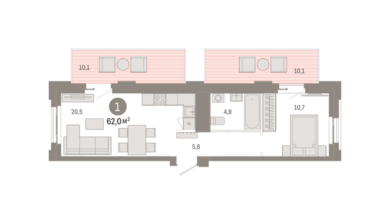 Продажа 1-комнатной квартиры 62 м², 2/7 этаж