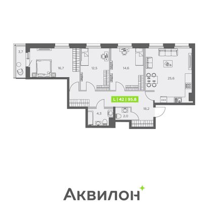 95,8 м², 3-комн. квартира, 5/13 этаж