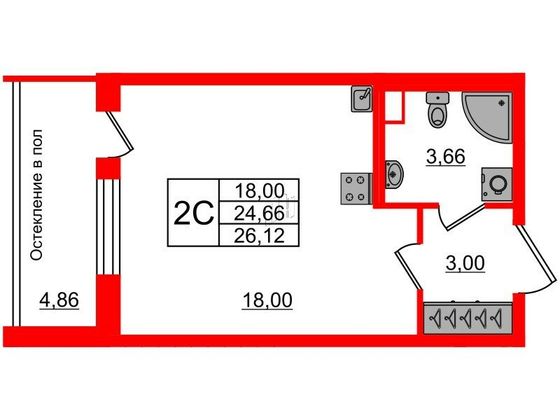 Продажа квартиры-студии 24,7 м², 1/12 этаж