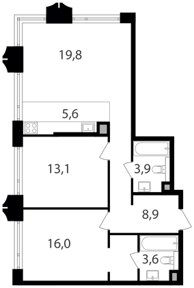 Продажа 2-комнатной квартиры 70,9 м², 5/25 этаж