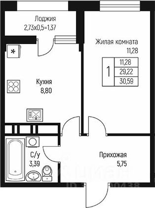 Продажа 1-комнатной квартиры 30,6 м², 7/10 этаж