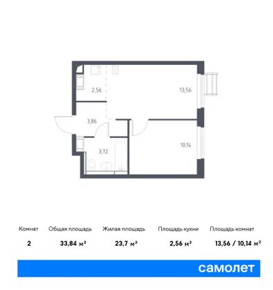 Продажа 2-комнатной квартиры 33,8 м², 6/17 этаж